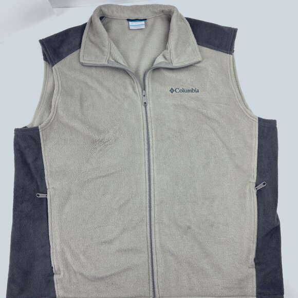 Men's Columbia Vest Fleece Sleeveless Size XL 2-Tone Grays Full Zip/Zip Pockets - Picture 1 of 10
